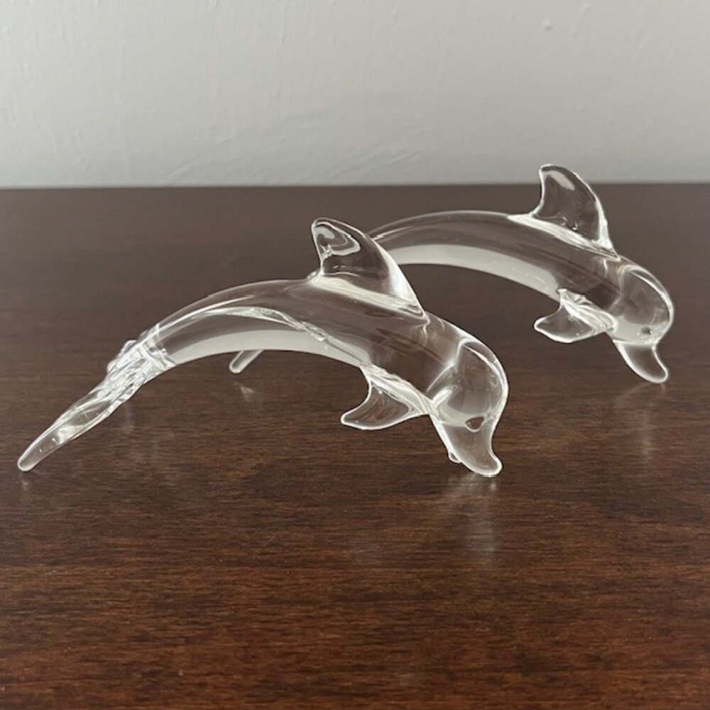 Dolphin Porpoise Figurines Clear Glass Coastal Beach Minimalist Modern